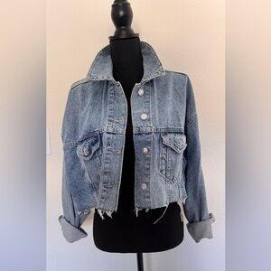 Zara Blue  oversized Cropped Denim Jacket